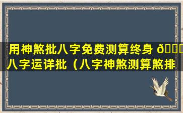 用神煞批八字免费测算终身 🐞 八字运详批（八字神煞测算煞排 🌲 盘算命）